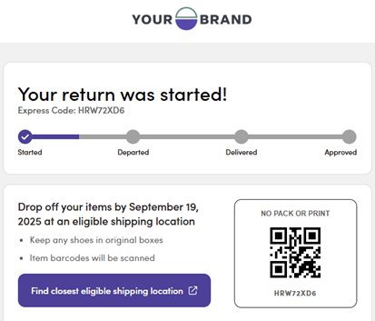 Example QR code presented after starting a return
