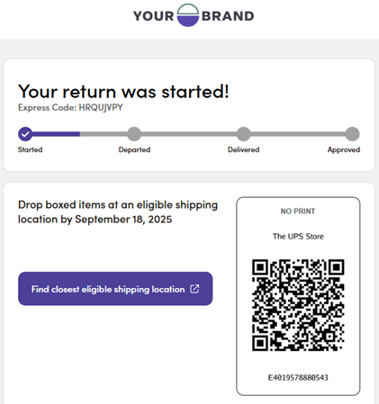 Example QR code presented after starting a return